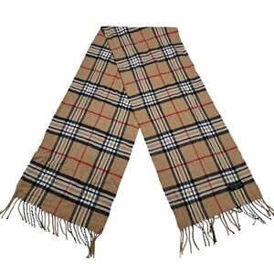 Lambswool Italy Made Vintage Plaid Scarf Nova Check Plaid Tan Red Black